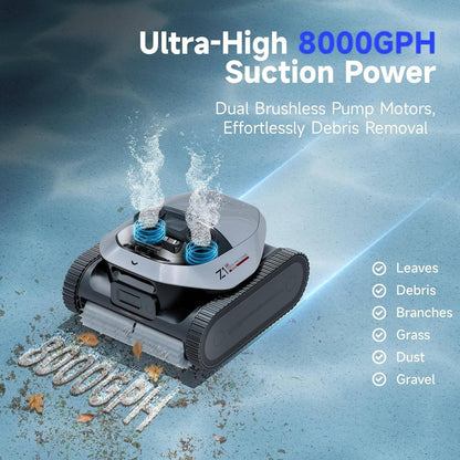 Robotic Pool Cleaner, 8000 GPH Strong Suction, 180-300 Mins Runtime, Smart Navigation Mapping, Automatic Cleaning for Wall, Waterline, Inground and above Ground Pools