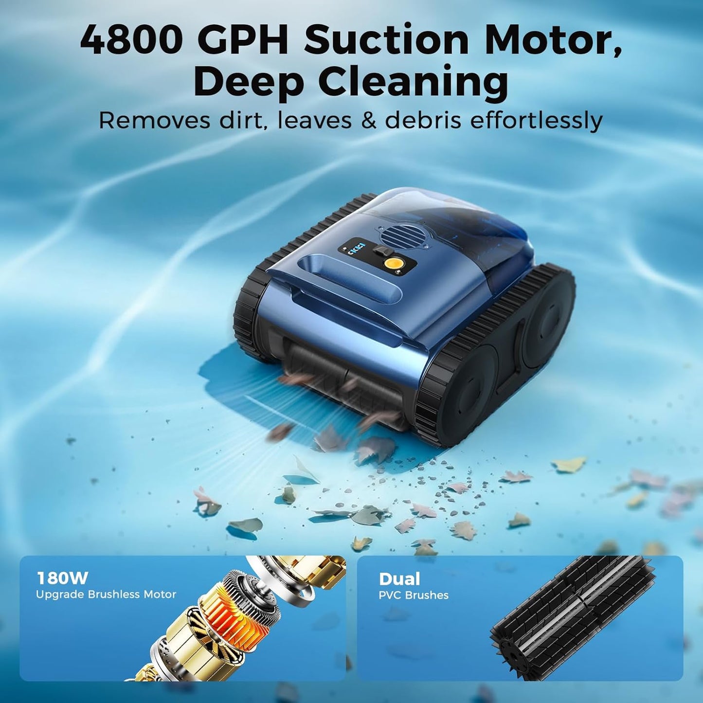 Robotic Pool Cleaner,Cordless Pool Vacuum for Inground Pools,Automatic Pool Cleaner Robot for Pool Floors,Drain Cleaning,Walls,Waterline,2150 Sq.Ft,180Min Runtime,3H Fast Charging Robot for Spa Pool
