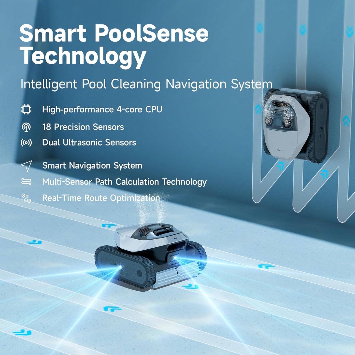 Robotic Pool Cleaner, 8000 GPH Strong Suction, 180-300 Mins Runtime, Smart Navigation Mapping, Automatic Cleaning for Wall, Waterline, Inground and above Ground Pools