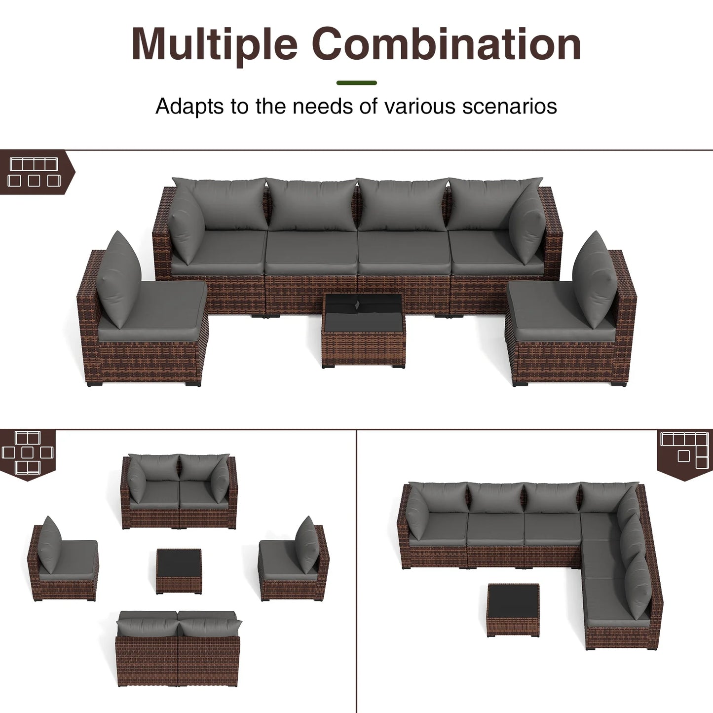 Patio Furniture Set, Outdoor Patio Furniture Wicker Furniture Couch Set, 7 Pieces Outdoor Sectional Sofa, Patio Furniture Set, Outdoor Patio Set for Home Furniture (Grey)